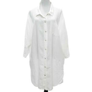 M Made In Italy 100% Linen White Button Front Swim Cover Up One Size